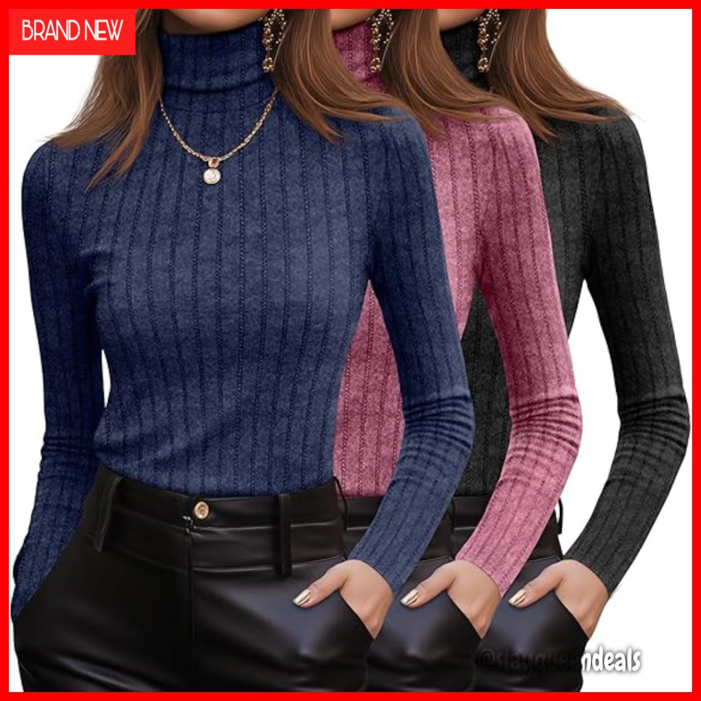 3 Pack Slim Fit Ribbed Turtleneck Sweaters Long Sleeve Pullover Lightweight Knit